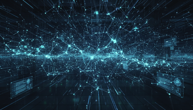 Abstract neural network with glowing activation nodes